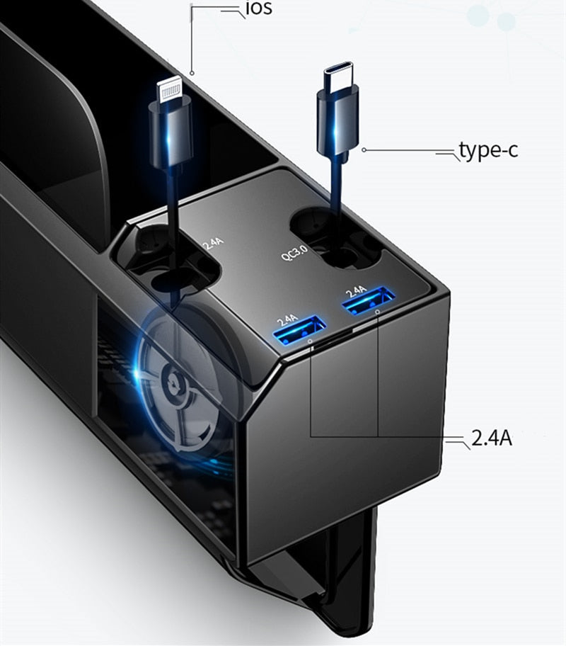 Fast Charging Car Seat Crevice Storage Box