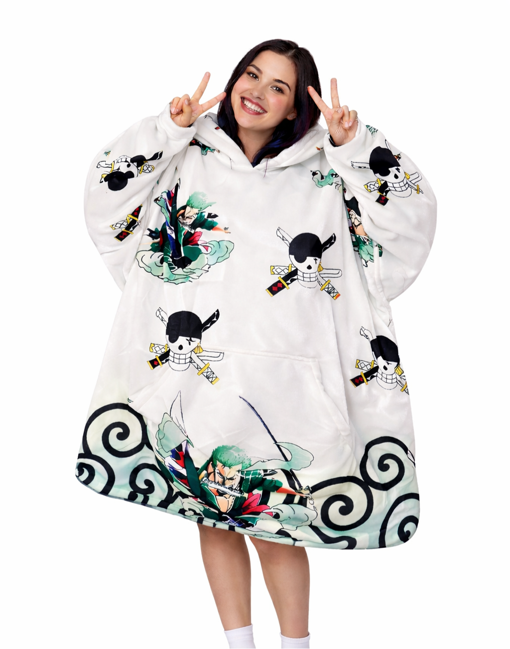 Zoro One Piece Wearable Blanket Hoodie for Kids & Adults