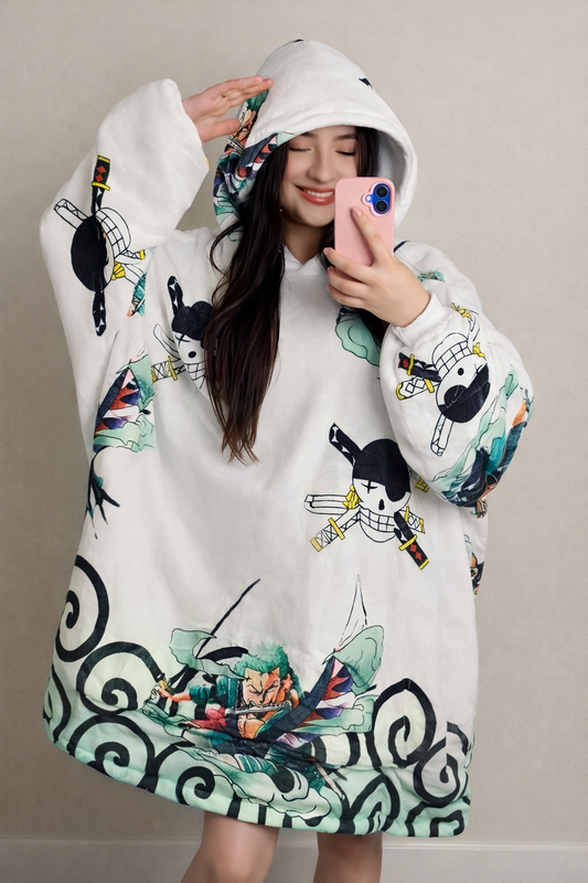 Zoro One Piece Wearable Blanket Hoodie for Kids & Adults