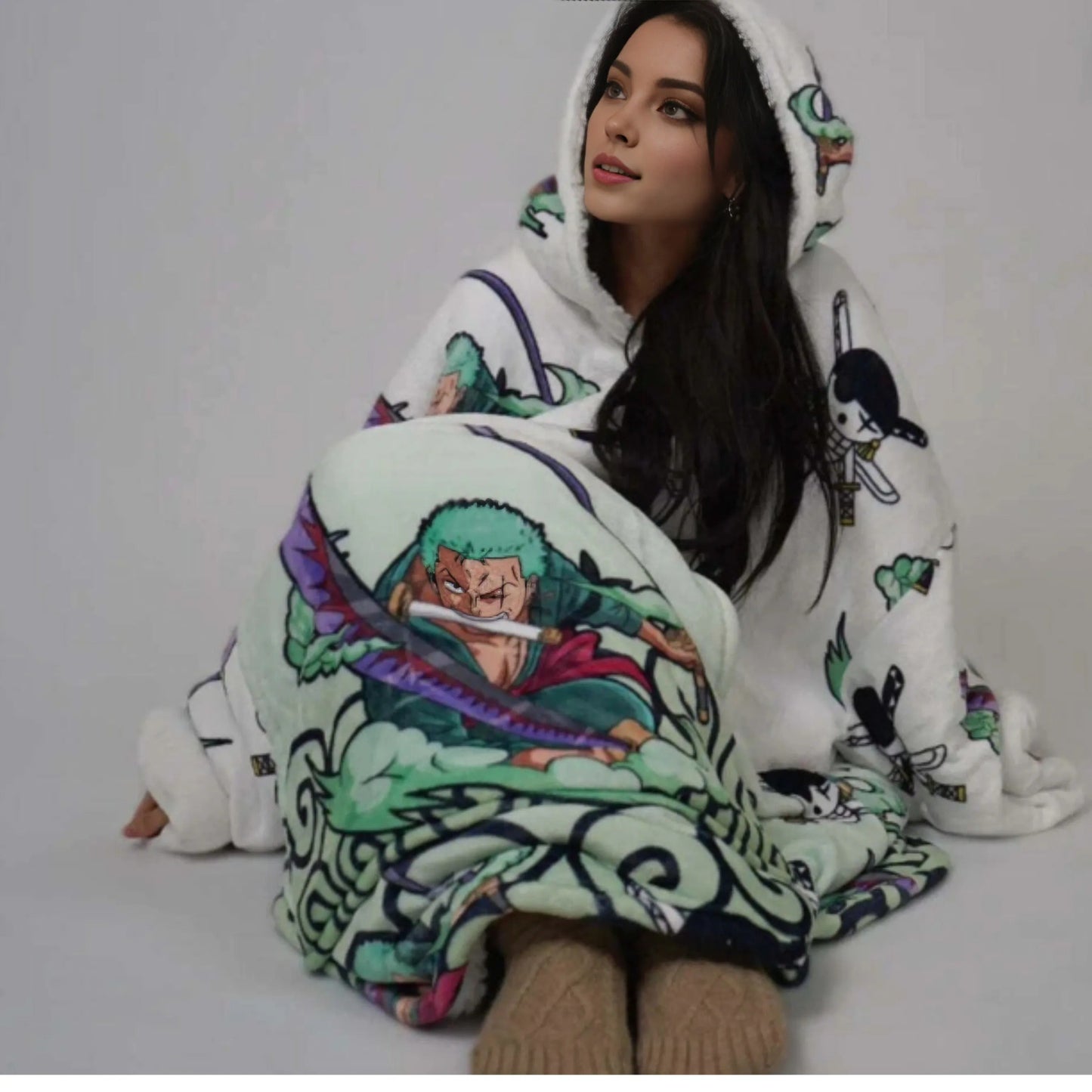 Zoro One Piece Wearable Blanket Hoodie for Kids & Adults